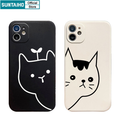 Suntaiho Đơn Giản Ngộ nghĩnh Vỏ Điện Thoại Họa Tiết Mèo Hoạt Hình Cho Iphone 16 15 14 13 12 11 Pro Max IP 7 8 Plus Iphon X Xs XR Xs Max Silicon Mềm Cao Cấp Chống Sốc Ốp Lưng