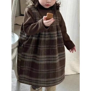   Giảm giá 50%  Bộ quần áo trẻ em Hàn Quốc cho bé gái áo dài tay quần áo trẻ em quần áo mùa đông váy bé gái Bộ hai mảnh kiểu Tây trẻ em váy vest len cổ điển kẻ sọc hợp thời trang 5 