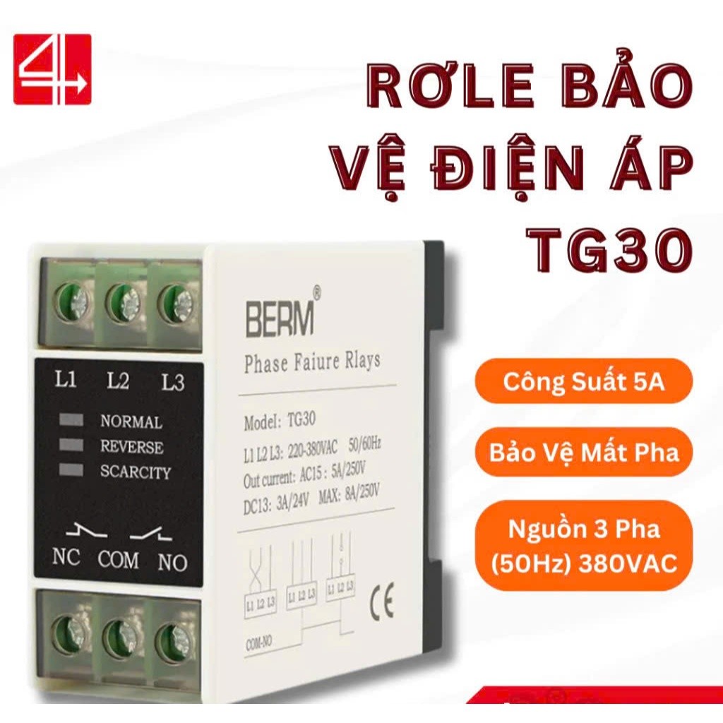 Rơ le bảo vệ điện áp TG30,rơ le bảo vệ mất pha TG-30,rơ le tuần tự 3 pha,relay bảo vệ đảo pha,role b