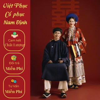 Cặp Áo Cưới Nhật Bình Cưới, Bộ Nữ Chất Liệu Vải  taffeta  Cao Cấp, Bộ Nam Chất Liệu Xước Mịn, Việt Phục Cổ Phục Nam Định