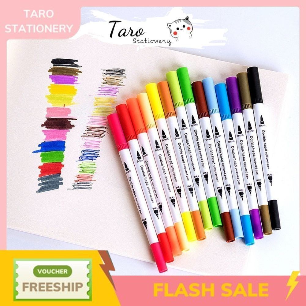 Bút brush pen viết Calligraphy 2 đầu trang trí tiêu đề C16 Taro Stationery