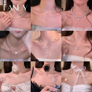 Fandy Thời Trang Trái Tim Hoa Nơ Vòng Cổ Zircon Ngọc Trai Hạt Xương Đòn Dây Chuyền Choker Cho Nữ Trang Sức Phụ Kiện