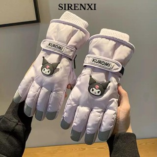 Găng tay trượt tuyết mùa đông chống gió SIRENXI, Găng tay ngoài trời Pochacco Kuromi, Làm dày ấm áp Plus Velvet Màn hình cảm ứng Snowboard