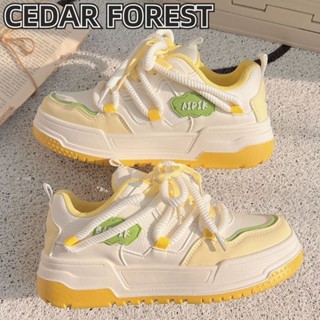  SHANMUSENLIN✨Giày thể thao đế dày tăng chiều cao học sinh thời trang dành cho nữ giày thường màu trắng đế phẳng 