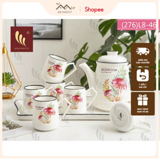 Bộ cốc chén sứ họa tiết cây nấm, bộ ấm trà cổ điển cao cấp AB FAMILY