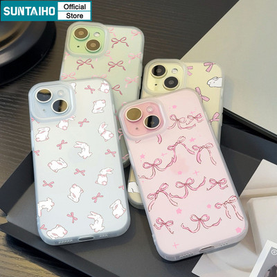 Suntaiho Ốp Lưng iPhone Đẹp trong suốt in hình Coquette Họa Tiết Nơ Thỏ Dễ Thương Trong Suốt Mờ Dành Ốp điện thoại TPU Silicon Mềm Cao Cấp Chống Sốc Cho Iphone 16 15 14 12 13 11 Pro Max IP 7 8 Plus Iphon X Xs XR Xs Max Hàn quốc Ốp Lưng
