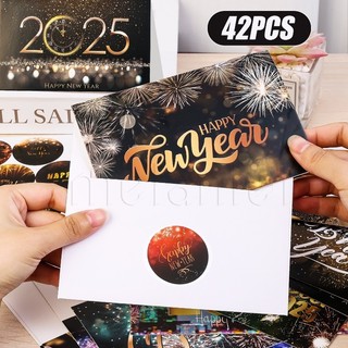 Bộ Thiệp Chúc Mừng Chủ Đề Năm Mới - Thiệp Chúc Mừng Lễ Hội Đa Năng Viết Cardstock - Bộ 42 Miếng Dán Phong Bì Vàng Đen 2025 - Đạo Cụ Trang Trí Tiệc Tại Nhà - Đồ Dùng Văn Phòng Phẩm