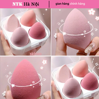  Sét 4 bông mút trang điểm hình trứng kèm hộp đựng mềm mịn tán kem nền tiện dụng 