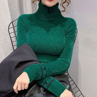 Áo len cổ cao dày lông chồn giả Jiashucheng áo mặc trong dệt kim dài tay nữ phối bên trong tôn dáng mẫu mới thu đông