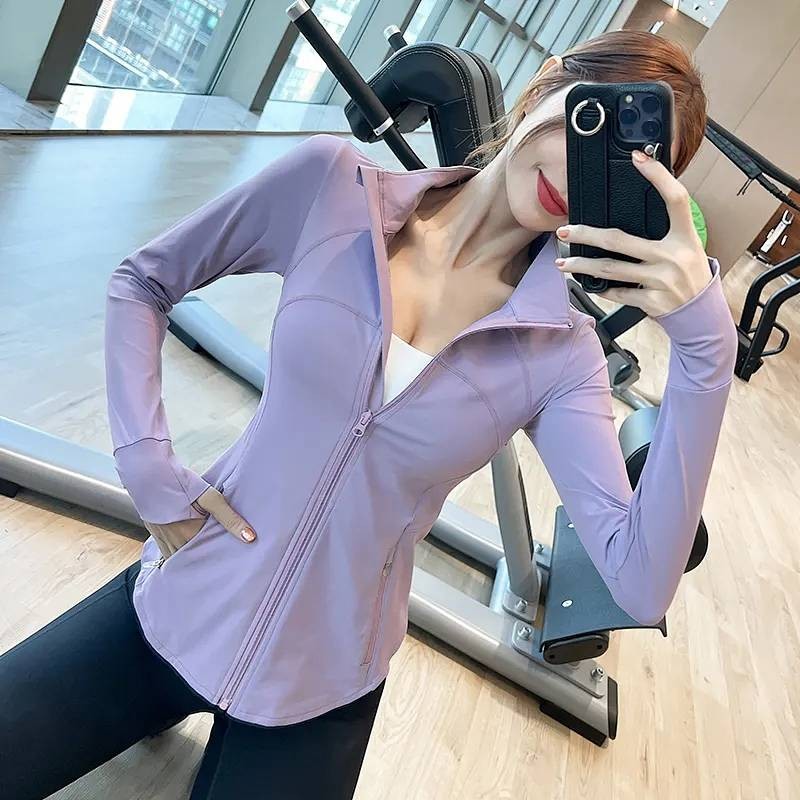 Stand Collar Yoga Clothes Women's Nude Sports Top Slim Slimming Long Sleeve Zipper Coat Running Fitn
