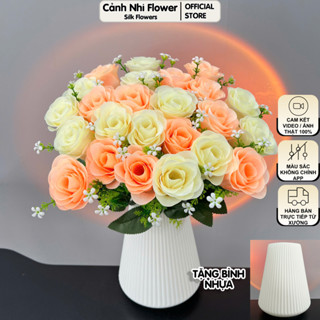 (Tặng Bình) Bình hoa giả để bàn decor trang trí - Hoa Hồng Kim Anh 24 Bông – Cao 40cm – Cảnh Nhi Flower