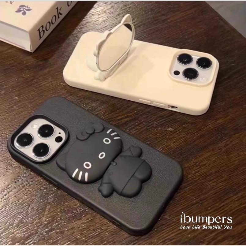 ibumpers Ốp Điện Thoại iPhone Thời Trang Đơn Giản 3D Hello Kitty Flip Bracket Có Gương Ốp Lưng Silic