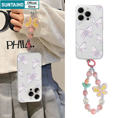 Suntaiho Dreamy Butterfly Trang trí Ốp điện thoại đáng yêu với vỏ mềm chống sốc trong suốt quyến rũ tinh tế cho iPhone 11 12 13 14 15 16 Pro Max IP 7 8 Plus Iphon X XS XR