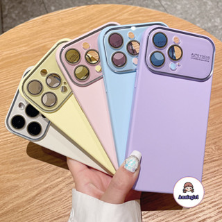 Ốp Điện Thoại Cửa Sổ Lớn Màu Trơn Silicon Đơn Giản Cho IPhone 11 17 16 14 15 Pro Max 12 13 ProMax Kính Không Khí Bảo Vệ Ống Kính Ốp lưng Cứng Chống Sốc