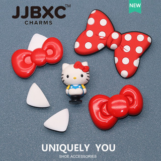 JJBXC Charm phụ kiện giày    Khóa Trang Trí ​Hello Kitty Nơ Đỏ DIY Thời Trang ​Sticker Dép  