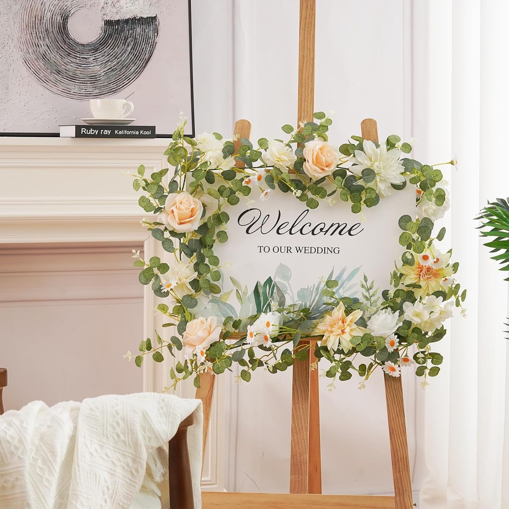 188cm Dahlia Hỗn Hợp Hoa Hồng Bạch Đàn Vòng Hoa Nho Hoa Hồng Giả, Trắng, Champagne, Hồng Và Xanh Hoa