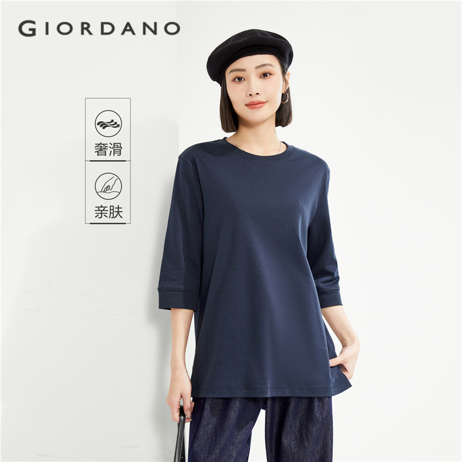 GIORDANO WOMEN 100% Cotton crewneck elbow length sleeve tee 05325428