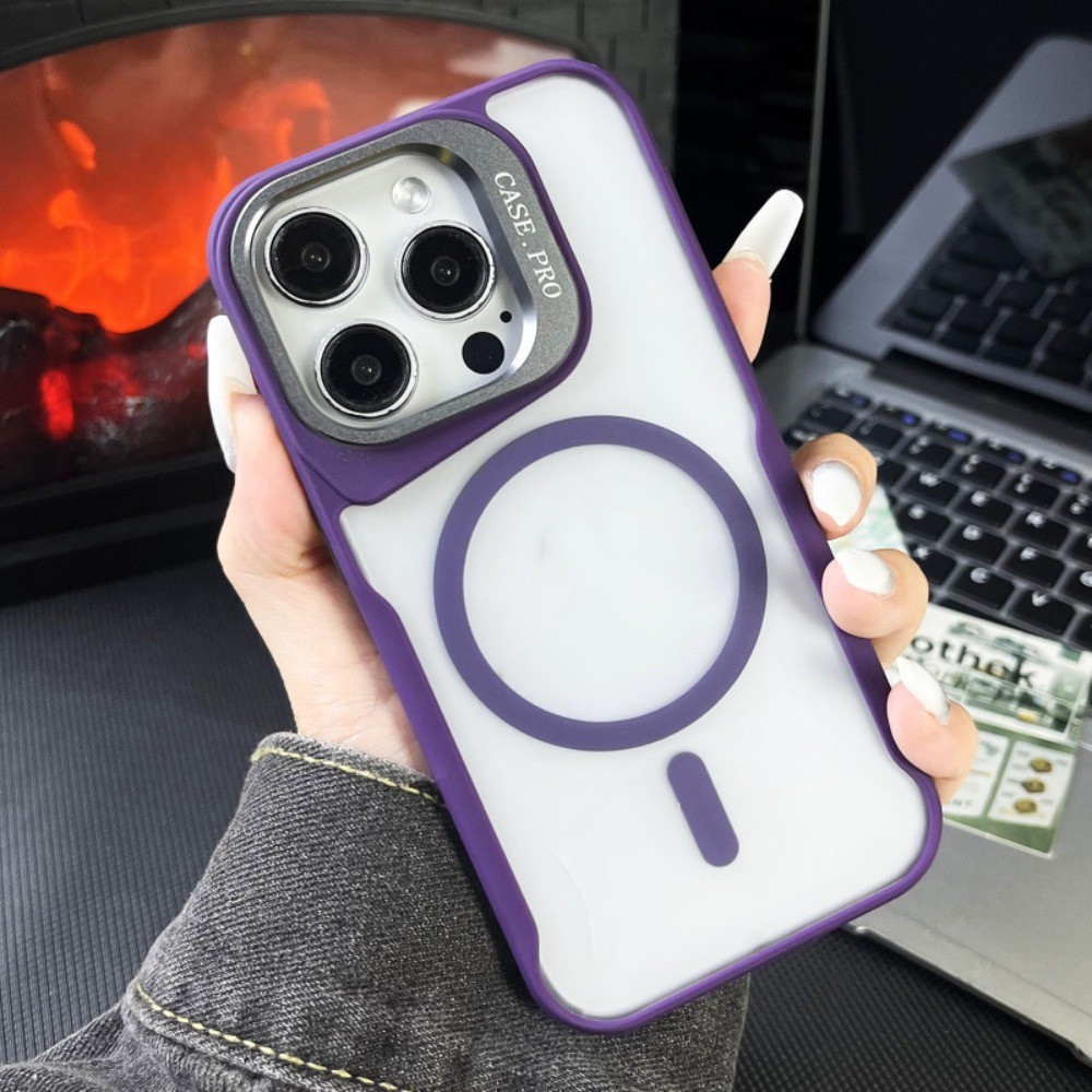 Ốp điện thoại từ tính mờ chống sốc sang trọng cho iPhone 16 11 12 13 14 15 Pro Max 16 Plus Giá đỡ ống kính vô hình bằng kim loại Vỏ mờ Cảm giác da Vỏ sạc không dây