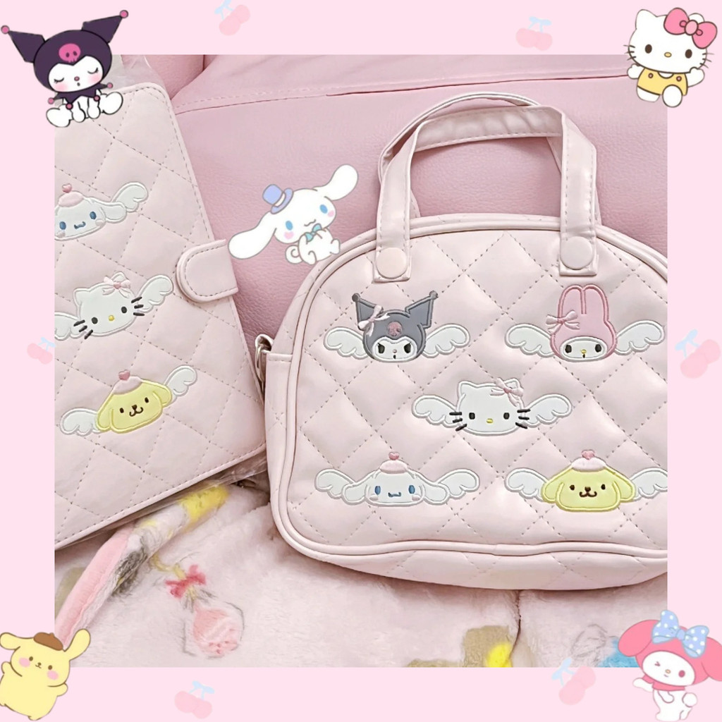 Aolang Dễ Thương Sanrio Tình Yêu Thiên Thần Series Túi Xách Cô Gái Ngọt Ngào Thêu Trái Tim PU Yugui Chó Đeo Ngang Túi Đựng Mỹ Phẩm