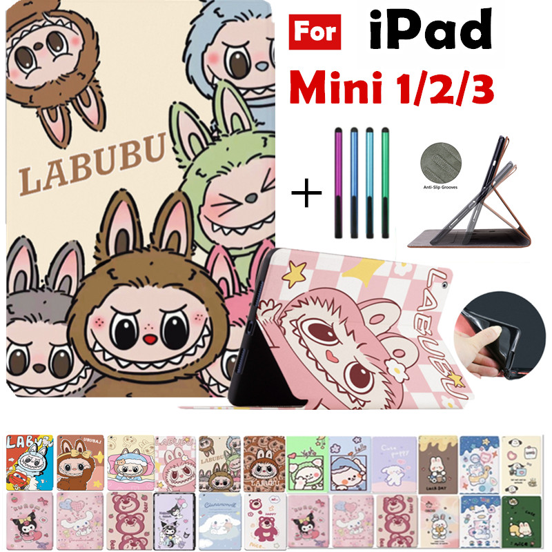 Dành Cho iPad Mini 1 / 2 / 3 (7.9 ") Mokoko Kuromi Dâu Gấu ZiMO Trẻ Em Chân Đế Thông Minh Hoạt Hình Dễ Thương LABUBU Vỏ Da Mỏng Flip Cover