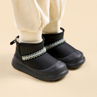 Mario Giày bốt da tuyết chống thấm nước cho bé trai Giày bốt tuyết màu đen thêu