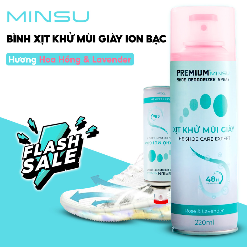 Chai xịt khử mùi hôi giày dép Minsu hương Rose Nano bạc 1 lọ 220ml, bình sịt làm hết mùi tủ giày, tất vớ chân, quần áo.