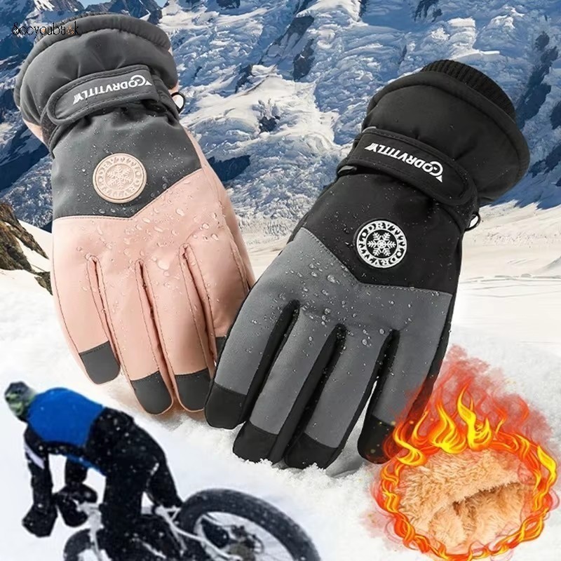 Mùa Đông Chống Thấm Nước Nhiệt Lông Tơ Trượt Tuyết Full Ngón Găng Tay Dành Cho Nữ Ngoài Trời Sang Trọng Chống Gió Ván Trượt Tuyết Đi Xe Đạp Ấm Găng Tay