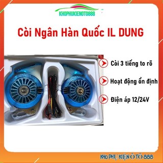 Còi ngân, kèn ngân hàn quốc cho ô tô xe máy 3 tiếng IL DUNG Hàn Quốc chất lượng cao điện áp 12V/24V