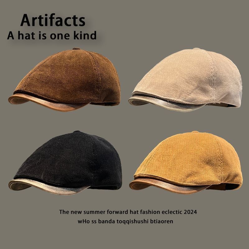 Mũ Corduroy Beret Họa sĩ màu trơn Mặt sau Mũ Newsboy _ Mimi 's Shop