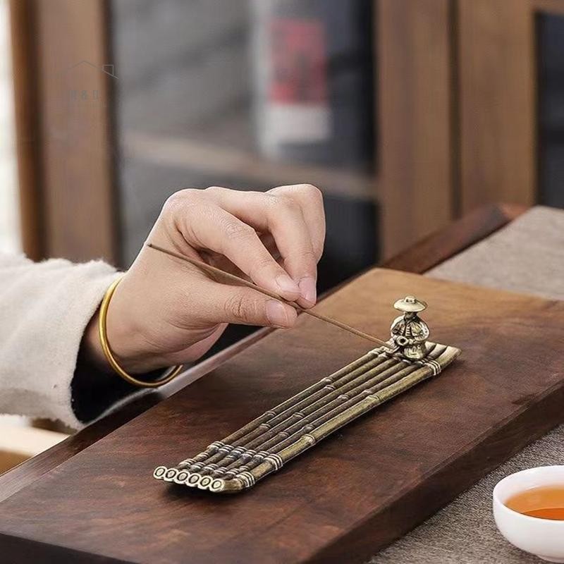 Ro > 1 Đồng Vintage Nhỏ Lư Hương Đồ Trang Trí Tre Bè Hương Đế Hương Dính Đứng Khay Ash Catcher Tấm M