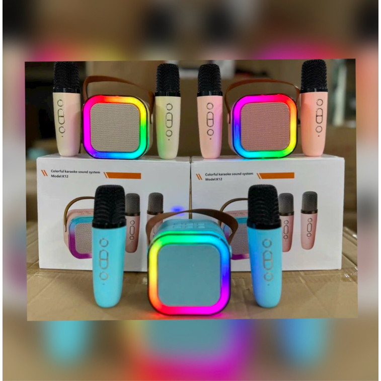 Loa bluetooth mini hát karaoke k12 tặng kèm 2 mic,có thể thay đổi giọng