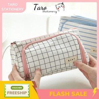 Túi bút vải canvas cỡ đại sọc caro Angoo H10 Taro Stationery