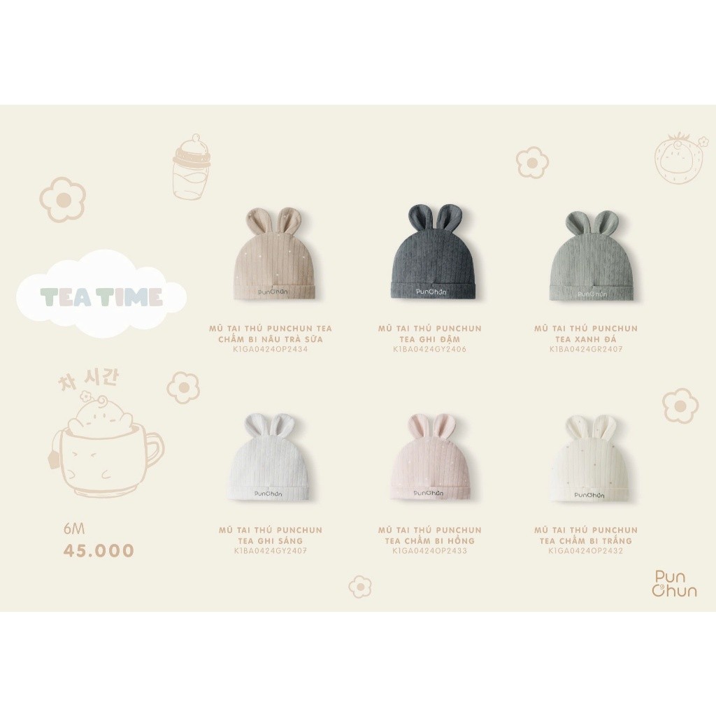 Punchun AW2024 Mũ tai thú Punchun Tea cho bé