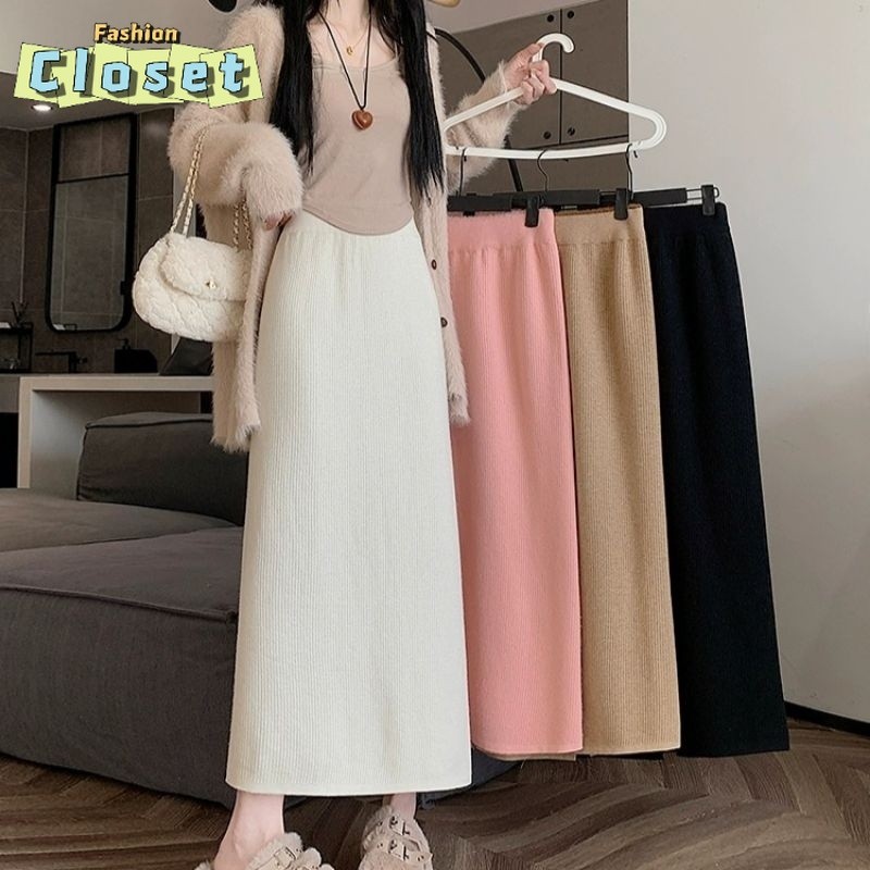 Váy dài nữ Cilsset Vải có gân màu trơn Cắt thẳng / F42
