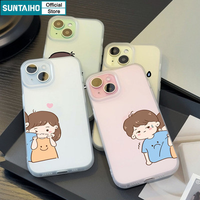 Suntaiho Vỏ Dễ Thương Ngộ nghĩnh Họa Tiết Cặp Đôi Trong Suốt Mờ Dành Cho Iphone 16 15 14 12 13 11 Pro Max IP 7 8 Plus Iphon X Xs XR Xs Max TPU Silicon Mềm Cao Cấp Chống Sốc Ốp điện thoại