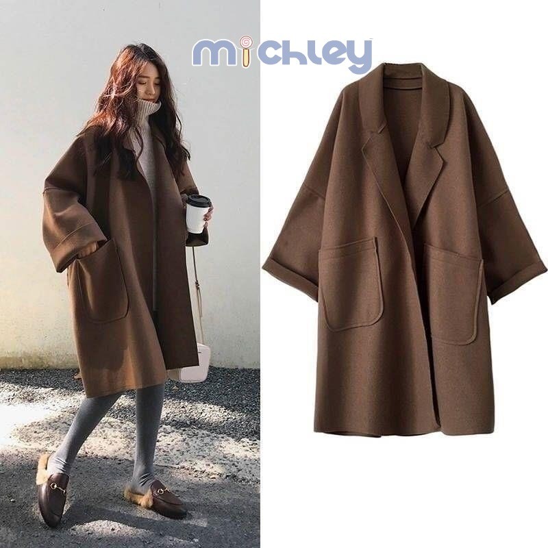 Michley Mẹ mang thai mùa thu đông áo khoác len dáng rộng áo khoác len Hàn Quốc