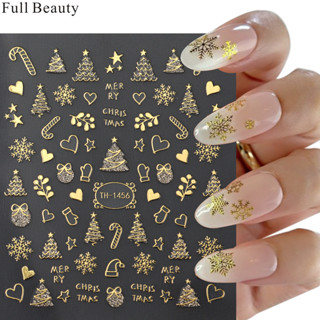 Full VẺ ĐẸP Giáng Sinh Làm Móng Tay Decal Vàng Bông Tuyết Cây Giáng Sinh Sleigh Dính Miếng Dán Móng Tay