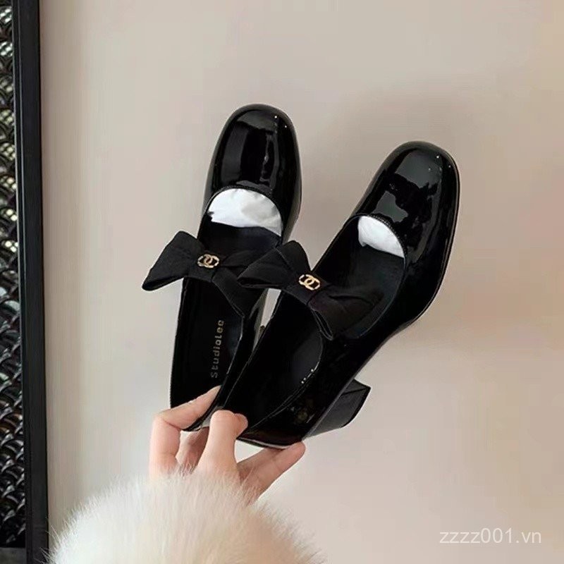 Giày Mary Jane thiết kế cổ điển kiểu Pháp giày đơn Gót Thô Mũi Tròn Mẫu Mới Xuân Thu Nữ Giày Da Nhỏ Phong Cách thơm miệng nông