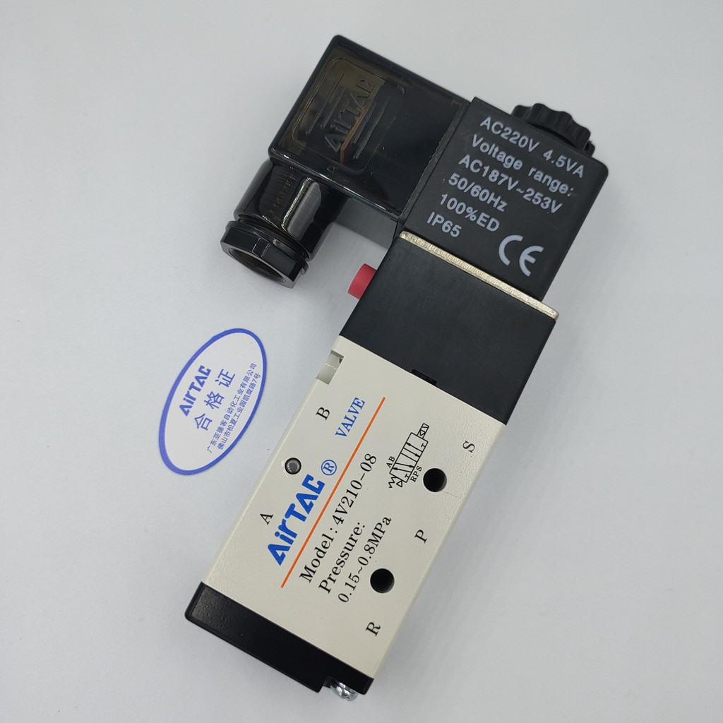 Kiểm tra điện từ khí nén Airtac 220V Điều khiển cuộn dây Van điện tử 24V 12V 4V210-08 4V110-06 4V210