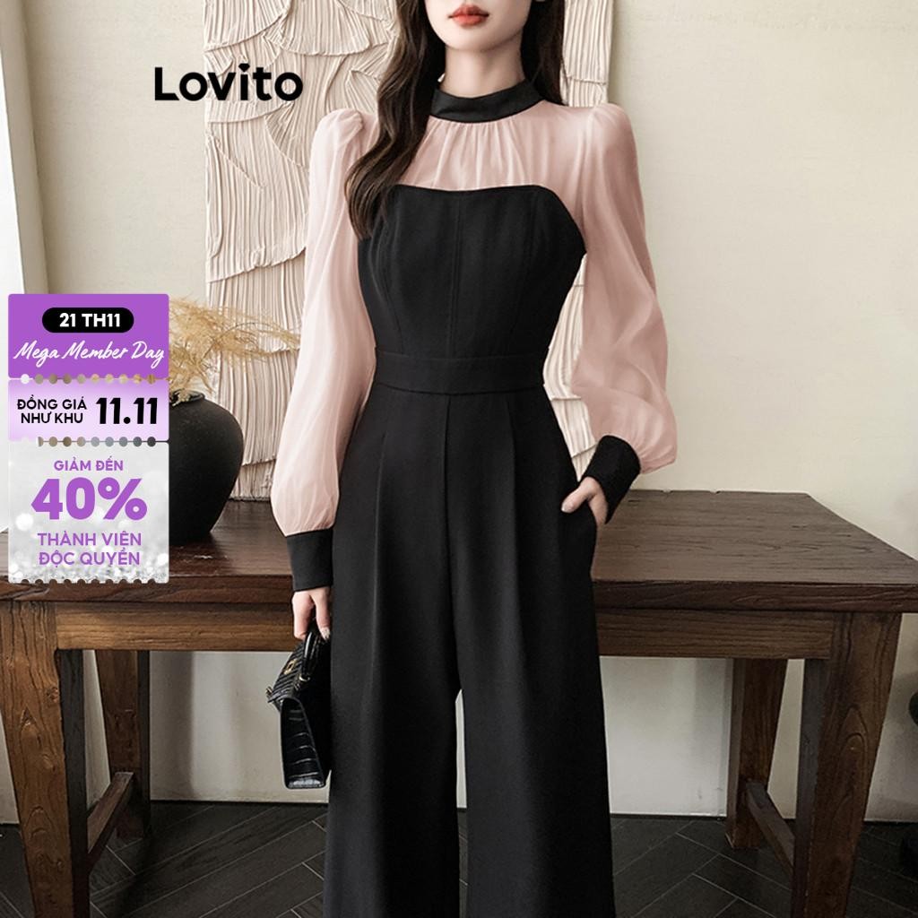 Lovito Bộ áo liền quần khâu vải trơn thanh lịch cho nữ LNE68400
