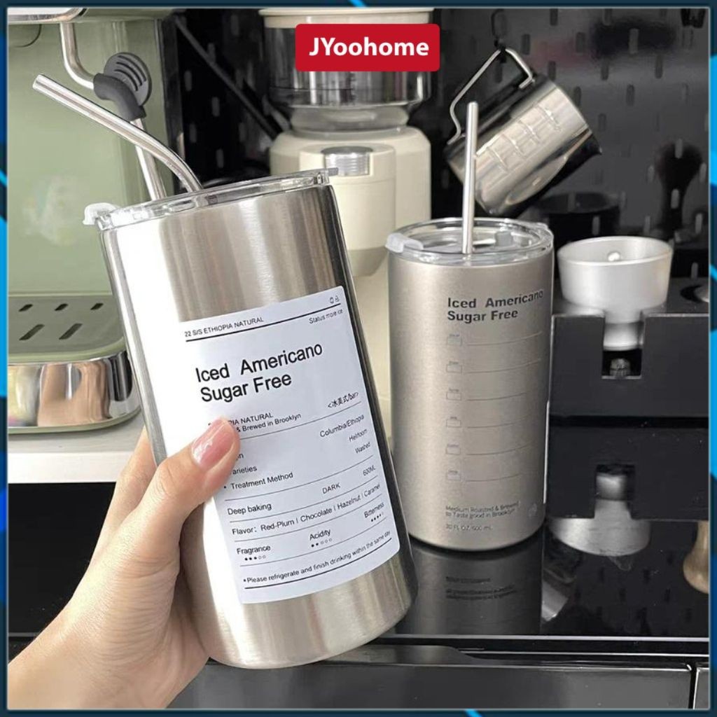 Ly Giữ Nhiệt Americano Inox 304 Cao Cấp Không G - Cốc Uống Nước Giữ Nhiệt Có Ống Hút Siêu Tiện Lợi -