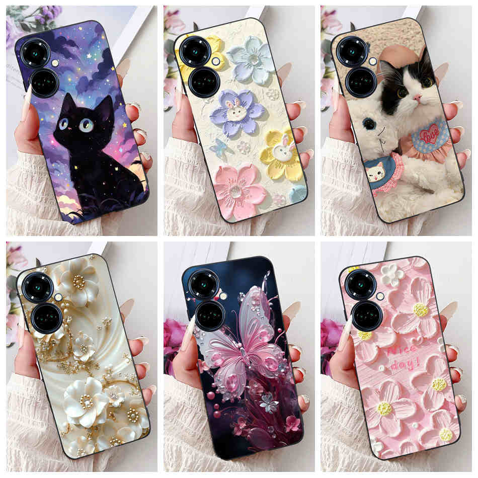 Dành Cho Tecno Camon 19 Pro 5G Camon19 19Pro 4G CI6 CI7n CI8 CI8n Mèo Dễ Thương Họa Tiết Hoa Bướm Si