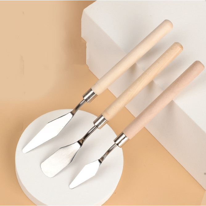 [HN] Bay trộn keo bả matit cán gỗ lưỡi thép dày, pha màu, bay vẽ