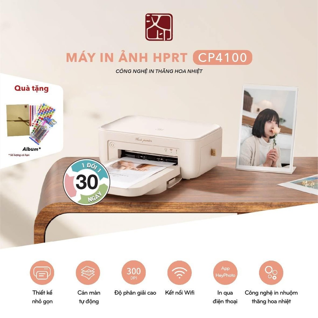 [ Có Hỏa Tốc HCM ]Máy in ảnh HPRT CP4100 300 DPI In nhiệt thăng hoa In từ điện thoại Tự động cán màn