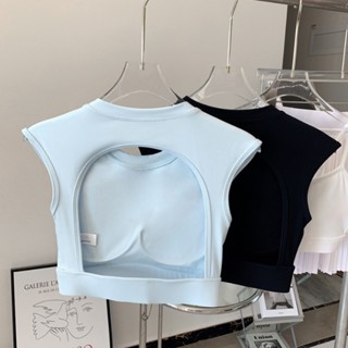   YOGATRUTH   Đệm cố định  Áo thể thao Cảm giác mát mẻ Chống nắng Áo Vest rỗng Crop Top Phòng tập thể dục 