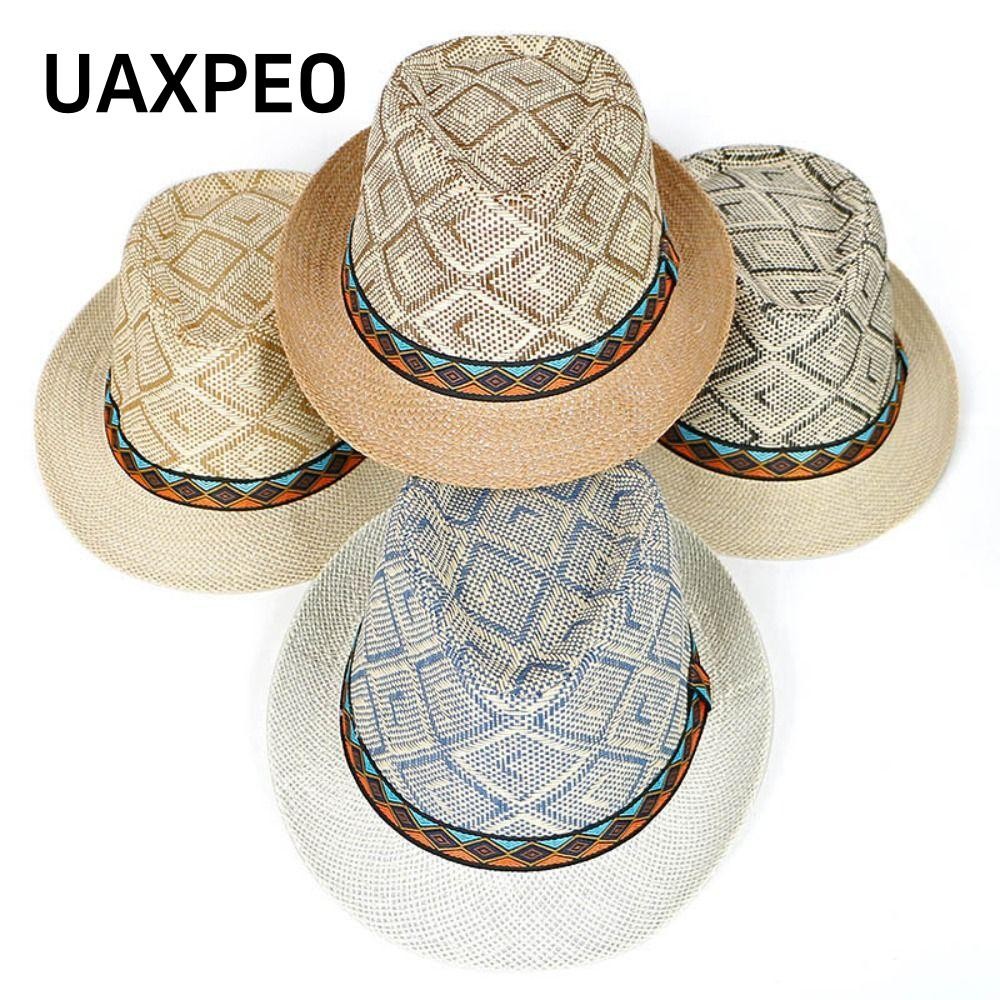 Mũ Jazz UAXPEO Panama làm từ rơm với họa tiết kẻ sọc, phù hợp cho mùa hè và đi biển