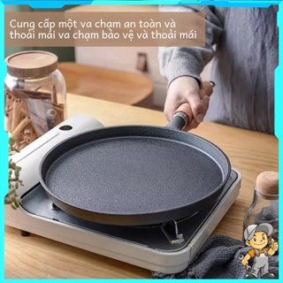 JIAYILIN Chảo gang đúc đáy phẳng 26cm nguyên khối chống dính tự nhiên - Dùng cho bánh xèo, bít tết, nướng, rán