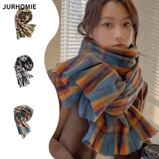 Khăn quàng cổ mùa đông JURHOMIE, Khăn quàng cổ dày kẻ sọc cầu vồng, Khăn quàng cổ xe máy chống gió dệt kim mùa thu đông
