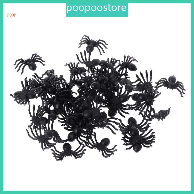 Poop 50 Chiếc Nhỏ Nhựa Đen Giả Đồ Chơi Nhện Ngộ nghĩnh Trò Đùa Prank Đạo Cụ Halloween Deco
