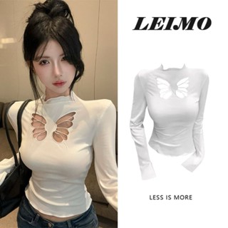 Áo khoét lỗ gợi cảm Áo Thun Dài Tay Cảm giác thiết kế thu đông cho nữ áo mặc trong cổ cao